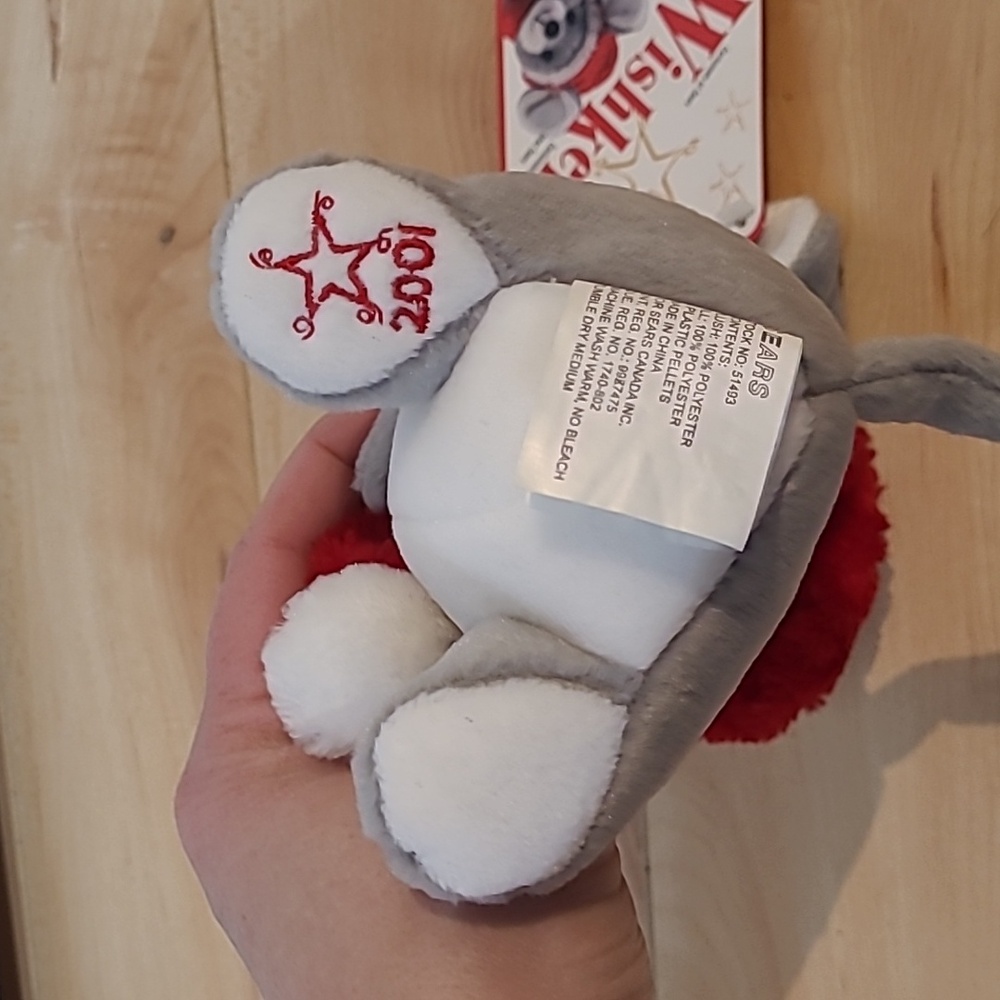 2001 Wishkers Sears Gray Mouse Plush with Red Hat - Picture 5 of 5